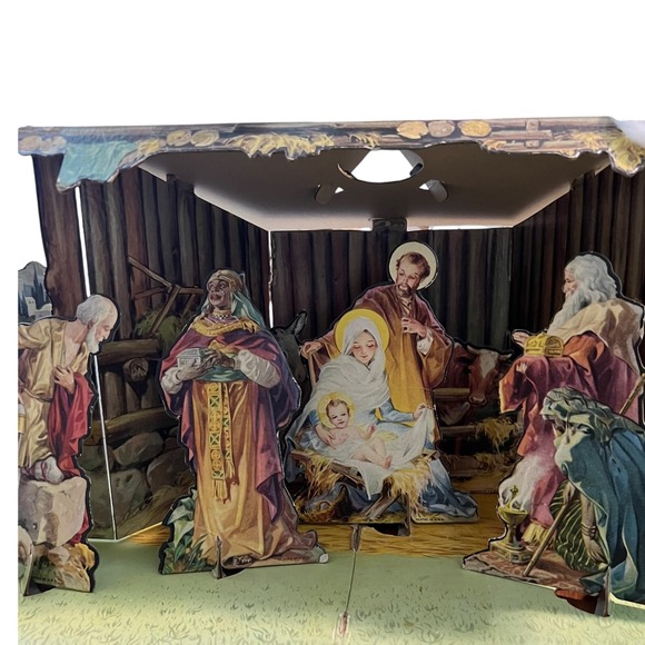 Vintage Made in the USA 1938 Lithograph Cardboard Nativity Christmas Decor - Picture 3 of 10
